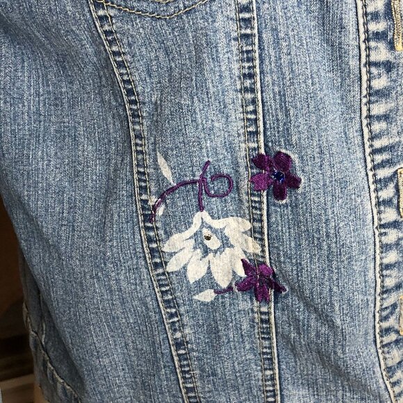Jean Jacket Girls L Arizona Jean Co. Denim Jacket Purple Rhinestones Embroidery - Picture 7 of 13